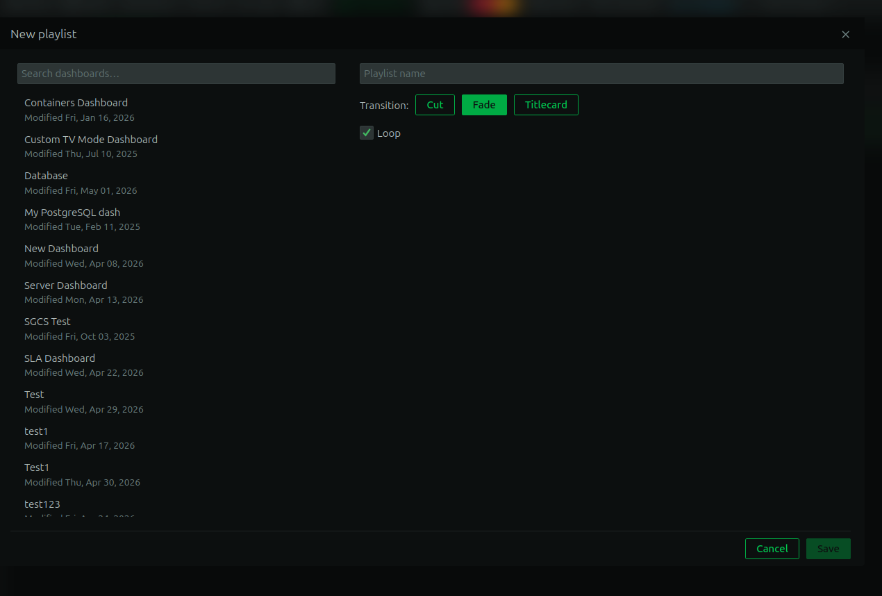 Dashboard Playlists: Cycle Through Dashboards in TV Mode