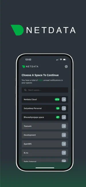 Netdata Mobile - Choose a Space